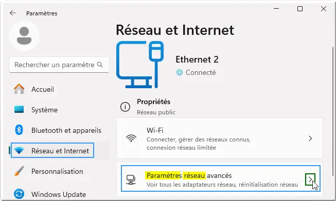 Paramètres Réseau avancés